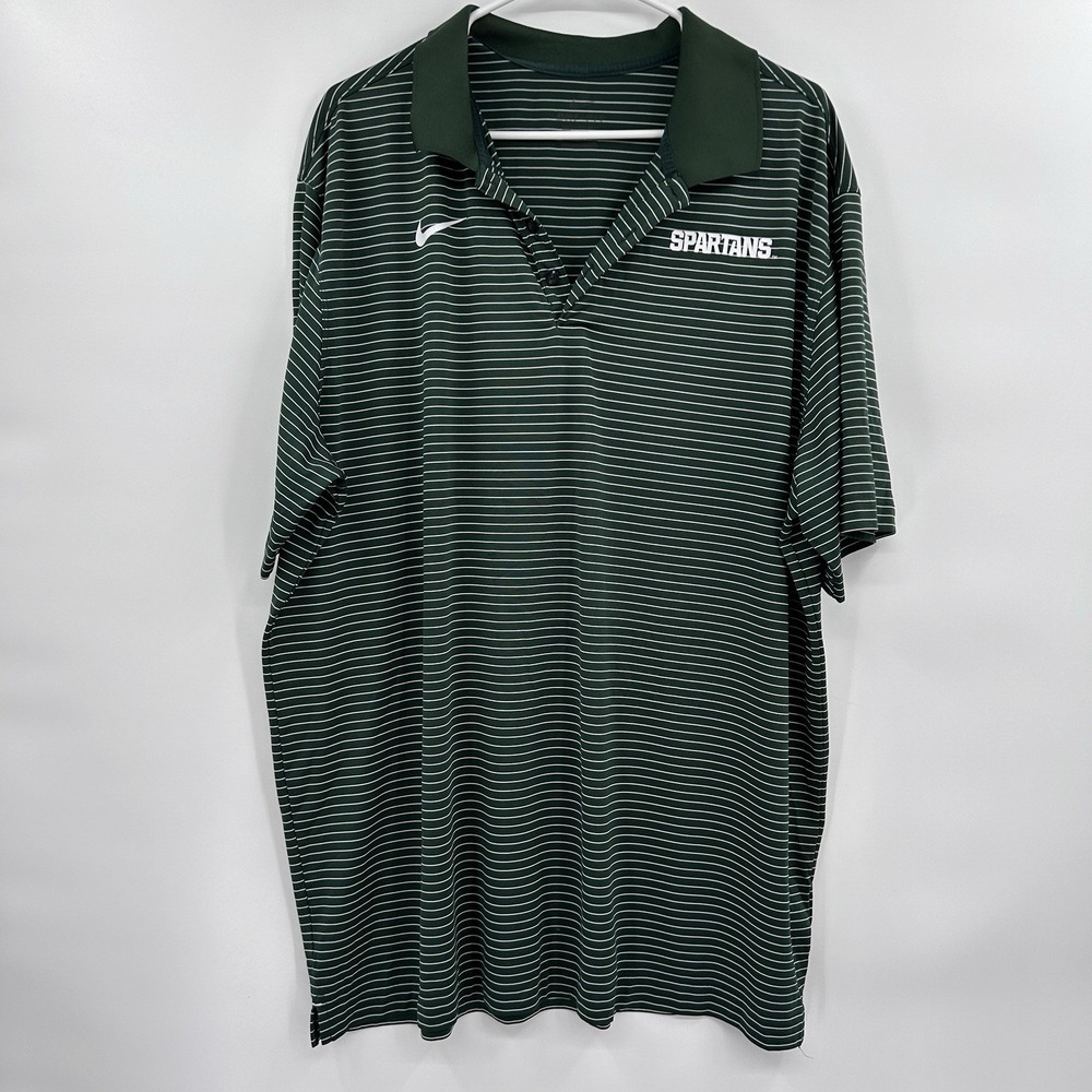 Nike Dri-Fit Mens MSU Spartans Short Sleeve Polo Shirt Size XXL Green White Golf
